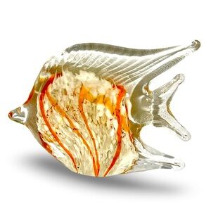 Hand Blown Dynasty Gallery Orange White Striped Tropical Angel Fish Paperweight